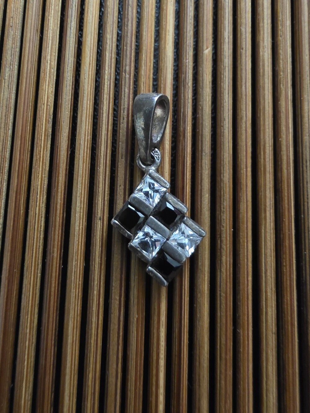 925 Silver CZ, Onyx Pendant (Vintage)
